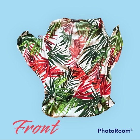 INC Plus Size Cold-Shoulder Faux-Wrap Crossover Top 0X, Pleasant Palms #2086 - Picture 11 of 14